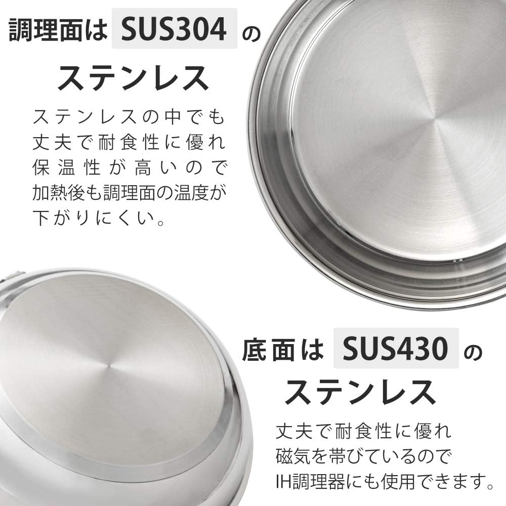 Iris Ohyama Frying pan, 4-piece set, 26cm, 20cm, IH compatible, silver, stainless steel, 3-layer structure SP-SE4