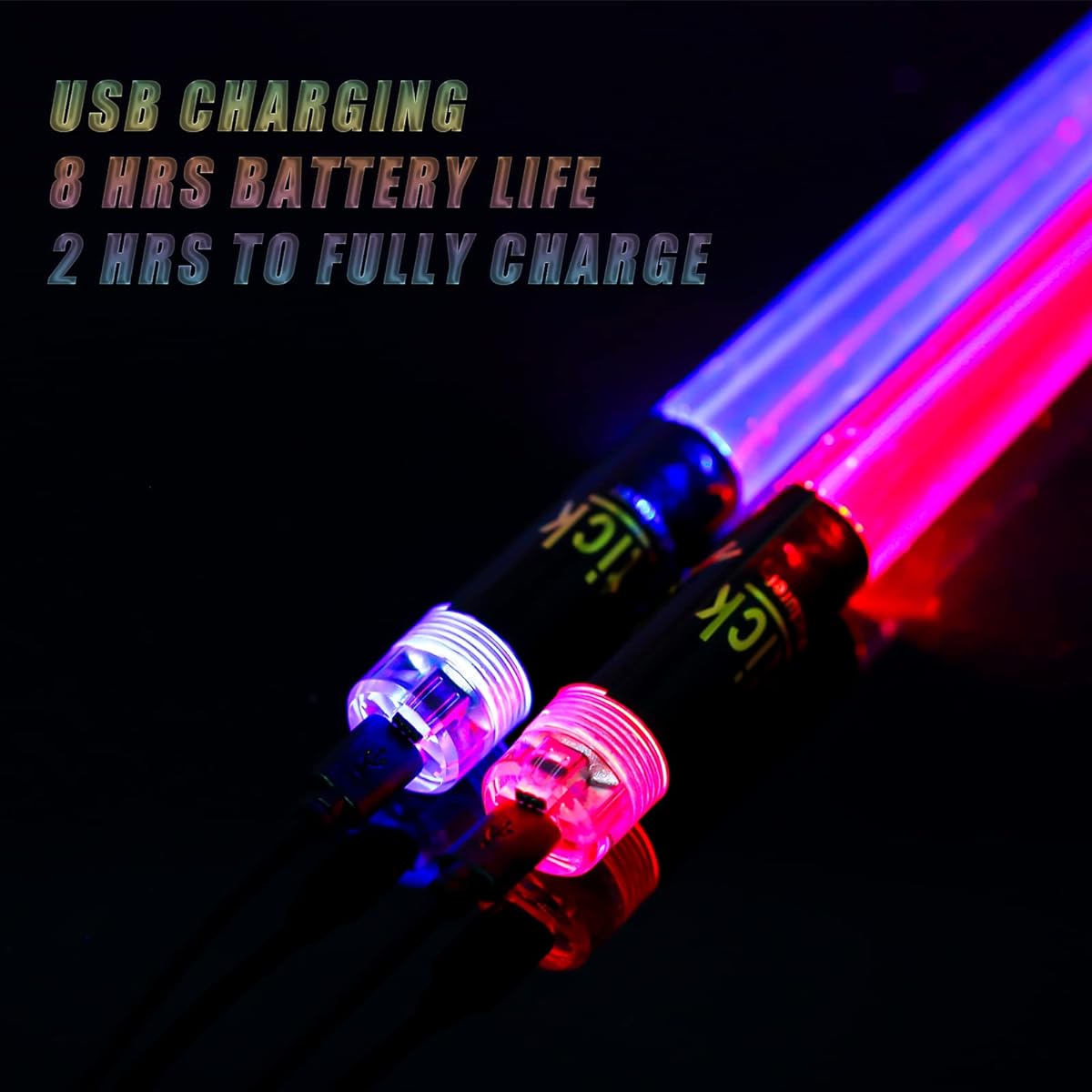 1 Pair LED Drumsticks PC Polymer Material Rechargeable Color Changing Light Up Drumsticks Cool LED Light Up Drumsticks with Storage Bag for Adult Drummer (15 Colors)