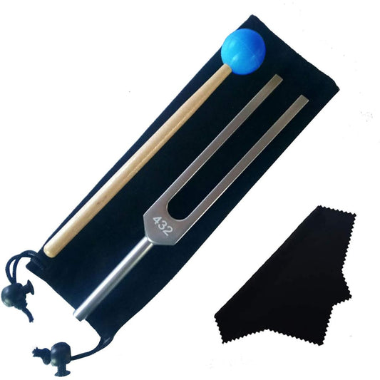 432Hz Aluminum Alloy Tuning Fork with Wooden Hammer and Cleaning Cloth for Tune Violin Piano Guitar Perfect Healing Balance Healer Vibration