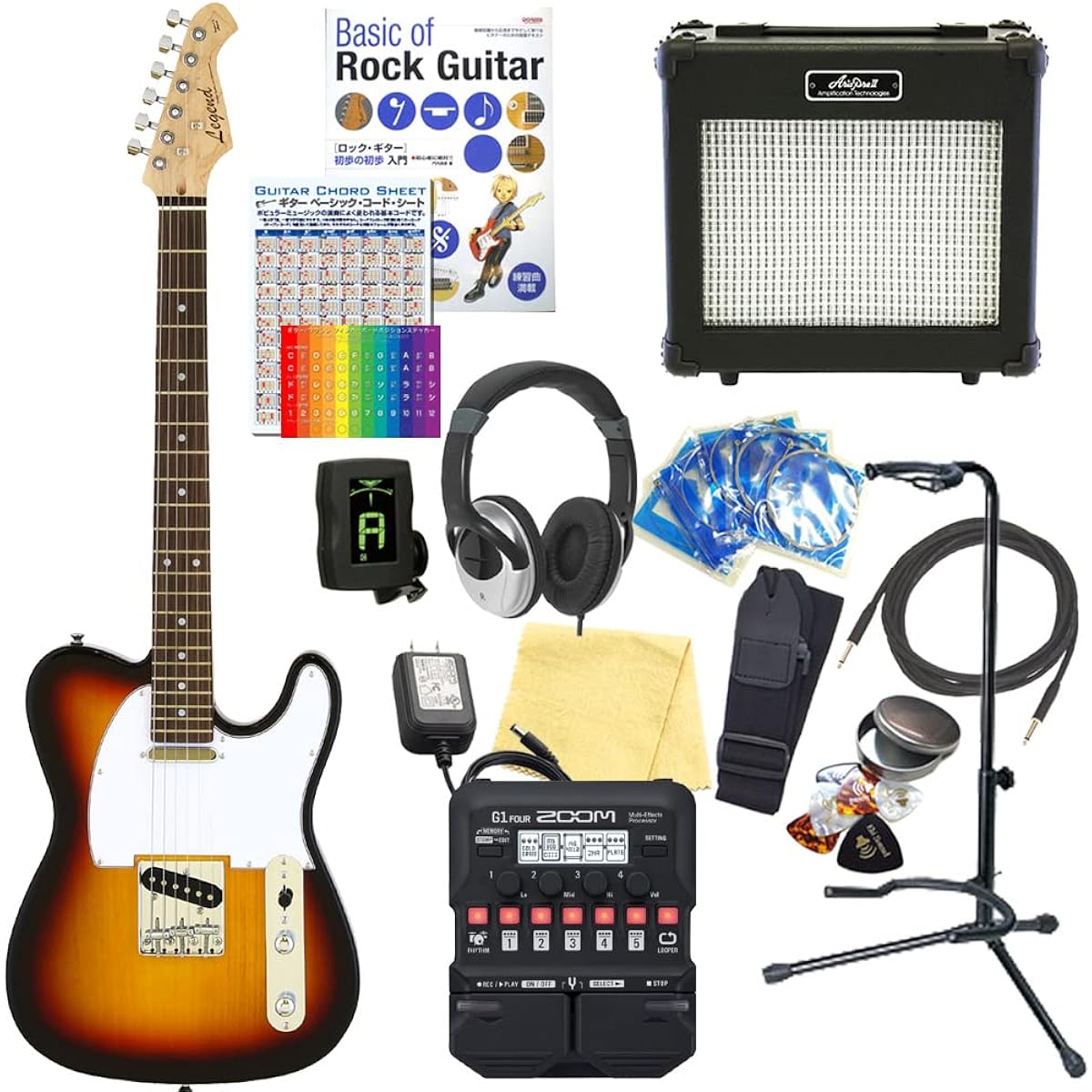 Electric Guitar Beginner Set Telecaster Type 18-piece Set Legend LTE-Z 3TS/R [ZOOM G1Four Multi-Effector Included]