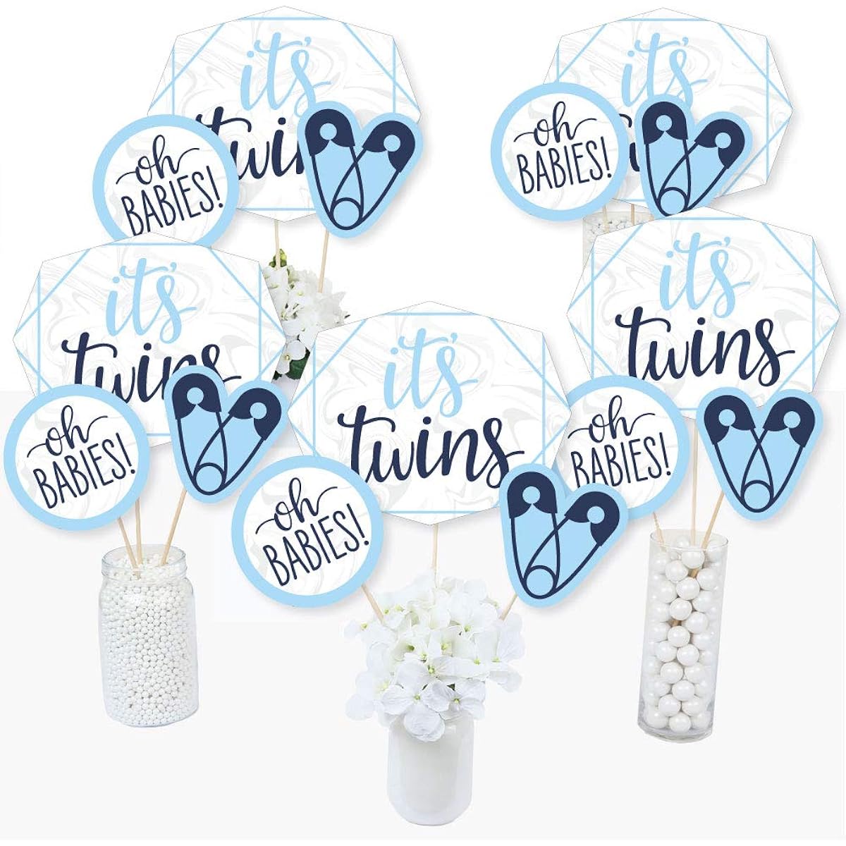 It's Twin Boys - Blue Twin Baby Shower Centerpiece Sticks - Table Toppers - Set of 15