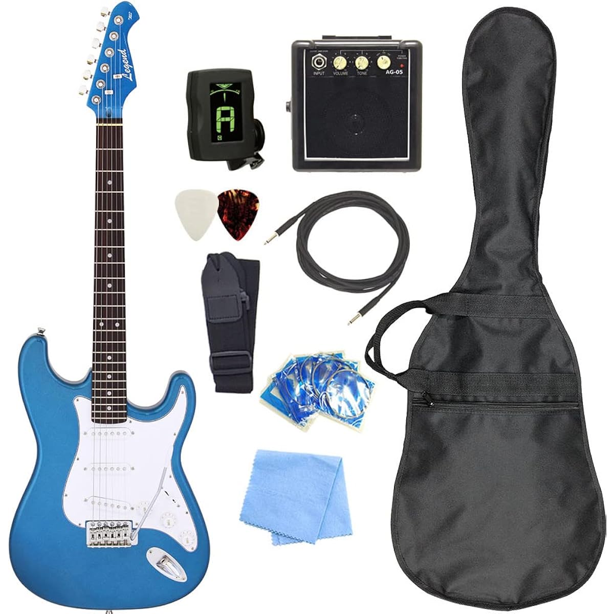 Electric guitar beginner set, Stratocaster type, with mini amp, 9-piece set, Legend LST-Z MBMB [98765]