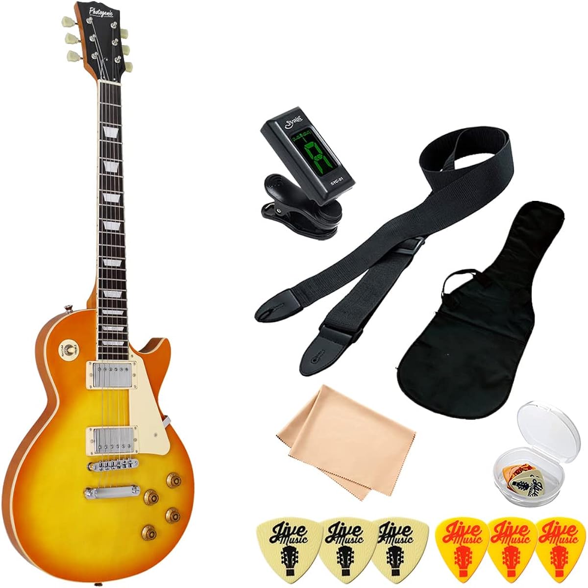 Electric Guitar Beginner Set 7 Pieces PhotoGenic LP260 Honeyburst Les Paul Type