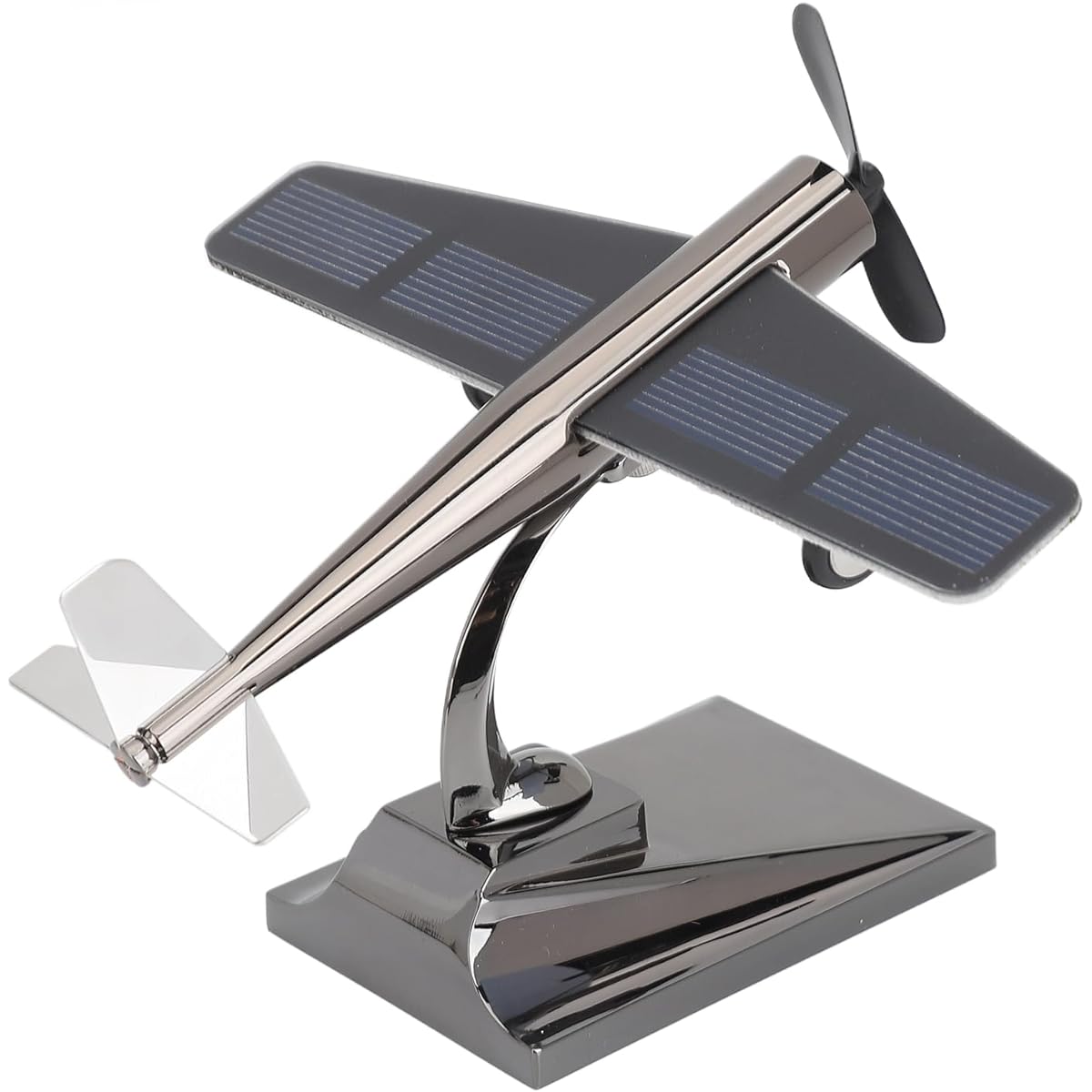Easy to Assemble Solar Airplane with Rotating Propellers Made of Zinc Alloy and Plastic Powered by Solar Energy Perfect for Car or Desktop, Office or Home Decoration
