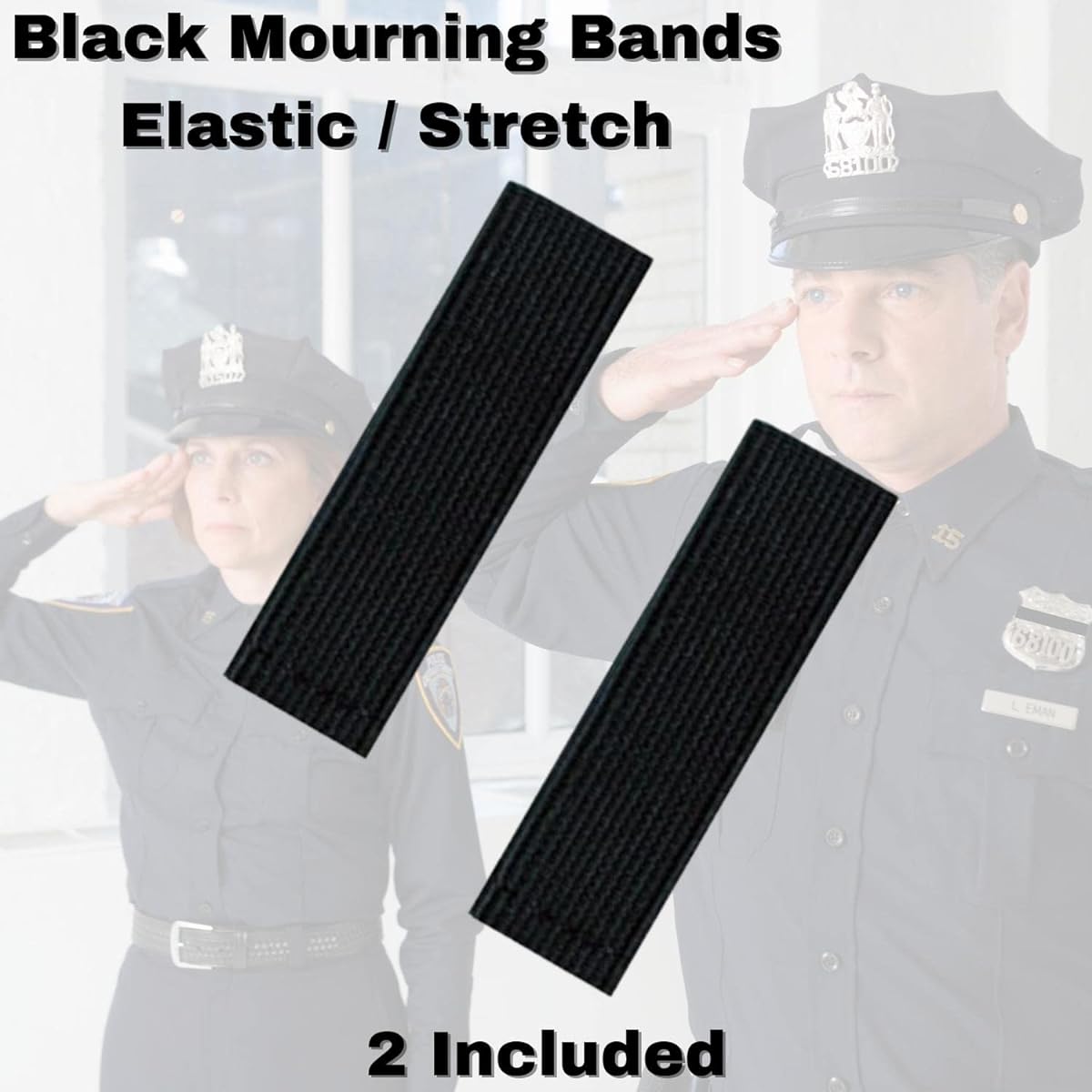 Mourning Bands for Badges - Black Honor Rubber Cloth Bands for Law Enforcement, First Aid, and Funeral Functions - Pack of 2