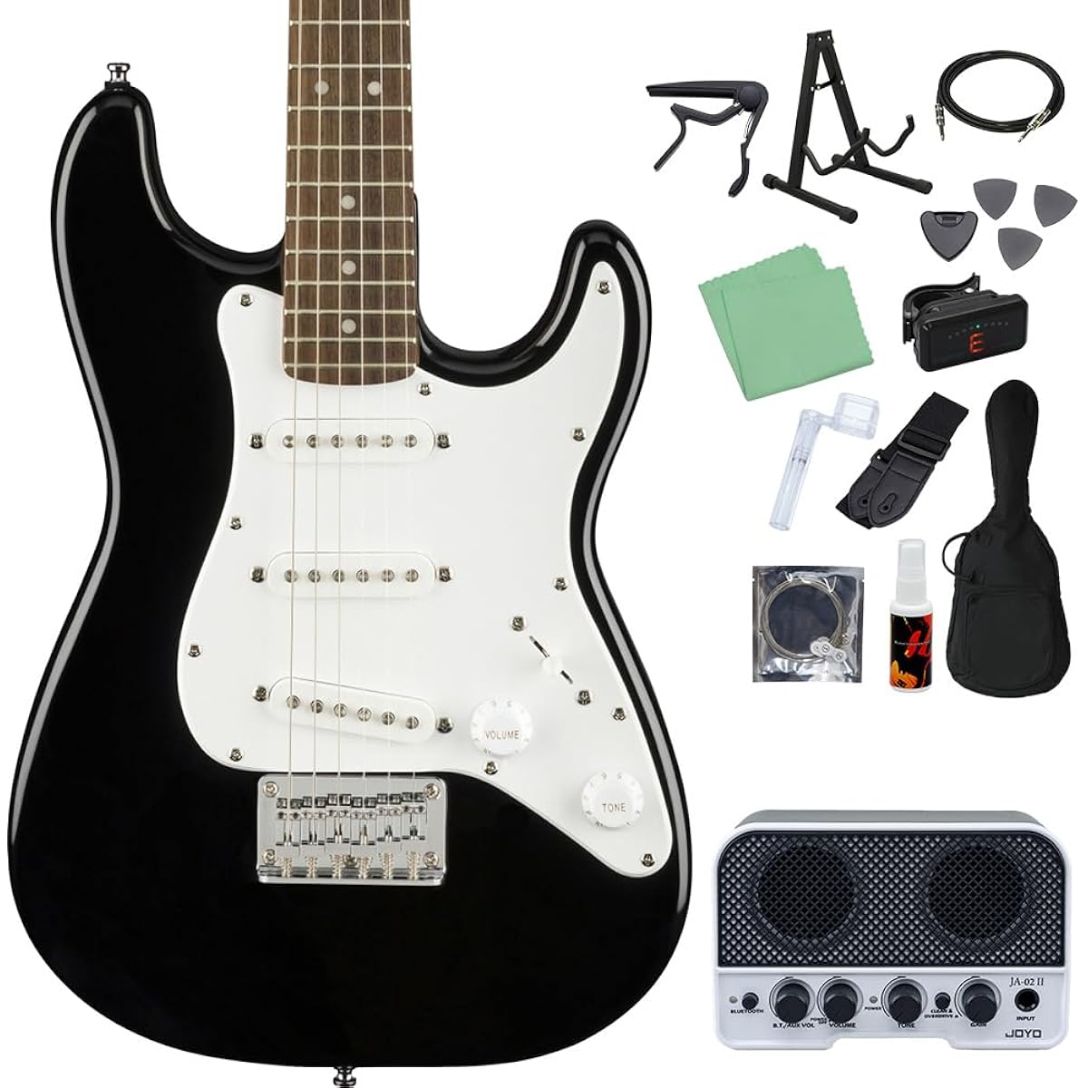Squier by Fender Mini Strat Laurel Fingerboard Black Electric Guitar Electric Guitar Beginner 14-piece Set [Includes Bluetooth Mini Amplifier] Stratocaster Squier/Squier