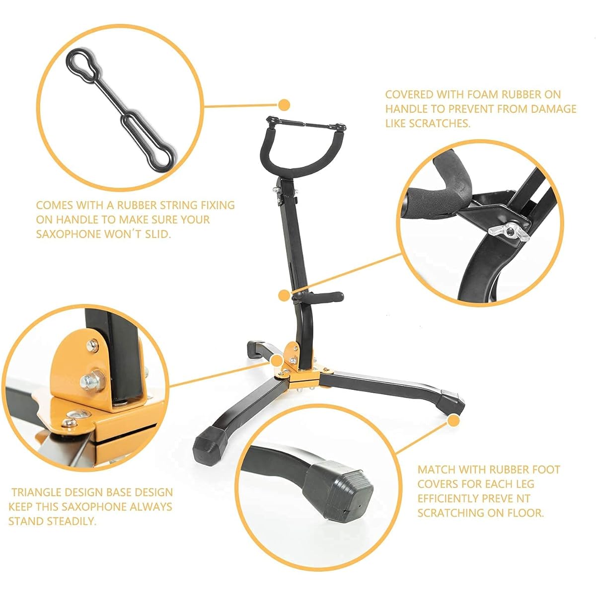 Gonioa Foldable Saxophone Stand, Alto/Tenor Saxophone Stand, Adjustable Metal Triangle Base Design, Saxophone Holder Rack, Portable Musical Instrument