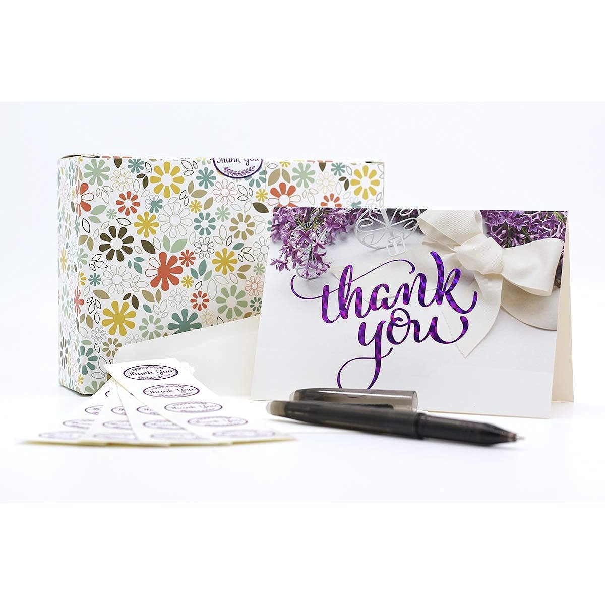 20 Floral Thank You Notes for Wedding, Baby Shower, Business, Anniversary, Bridal Shower, Floral Cards with Envelopes, Blank Inside, Sealable, Erasable Pen and Stickers