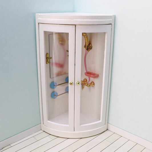 1:12 Scale Shower Room Miniature Bathroom Dollhouse White Cubicle House Corner Simulation Building Birch