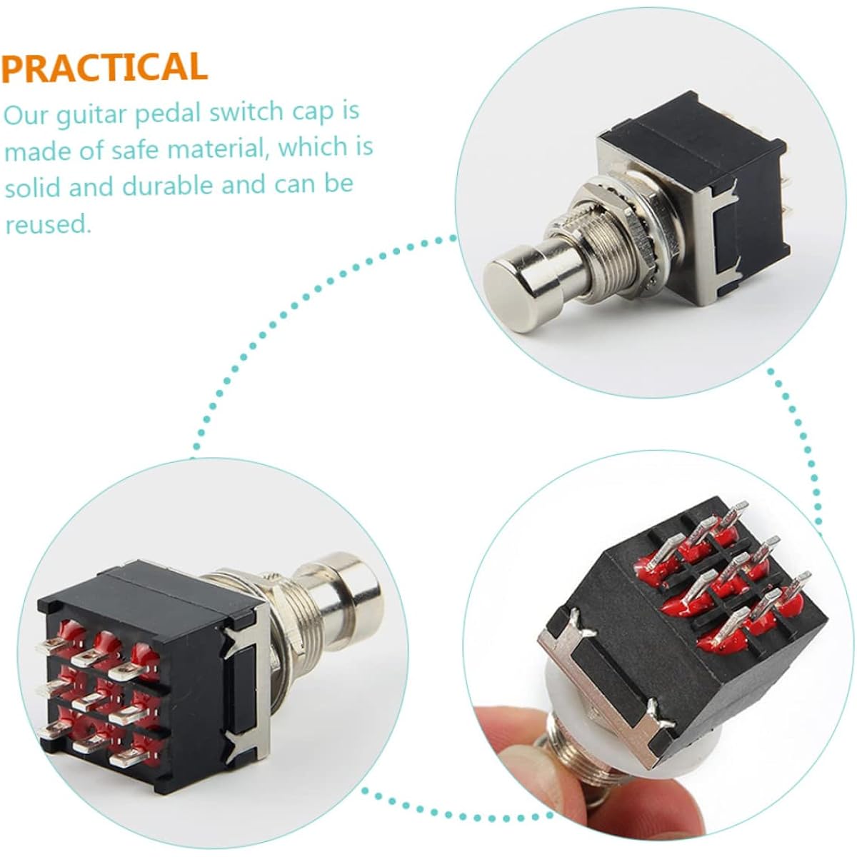 Vaguelly 20pcs Effector Switch Guitar Effector Metal Switch Guitar Effector Button Acoustic Guitar Foot Switch Push 2 Pedal Button Guitar Parts Dpd