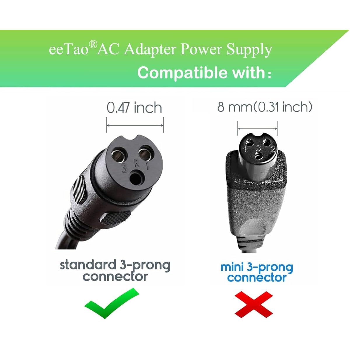 eeTao 3 Prong 54.6V AC/DC Adapter Charger Compatible with MotoTec Pro MT-Dirt-Pro-1500 MT-1500W-Pro MT-Pro-DB 48V Lithium Li-ion Battery 1500W 1600W Model LS-018C20-5452000 54.6VDC 2A Power Supply