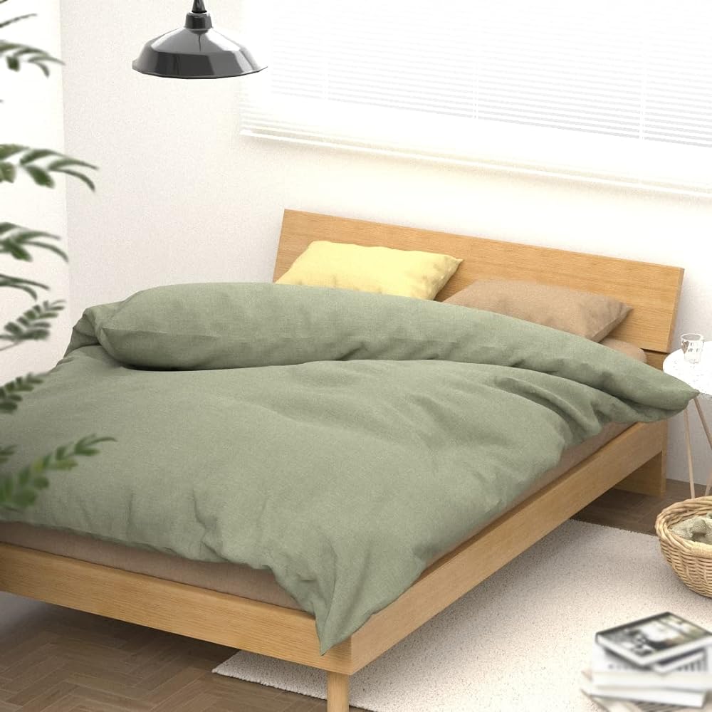 offtime Duvet cover set (for mattresses), linen-like fabric, green, semi-double, smooth, easy to dry, all seasons, machine washable AJ029KPSSD
