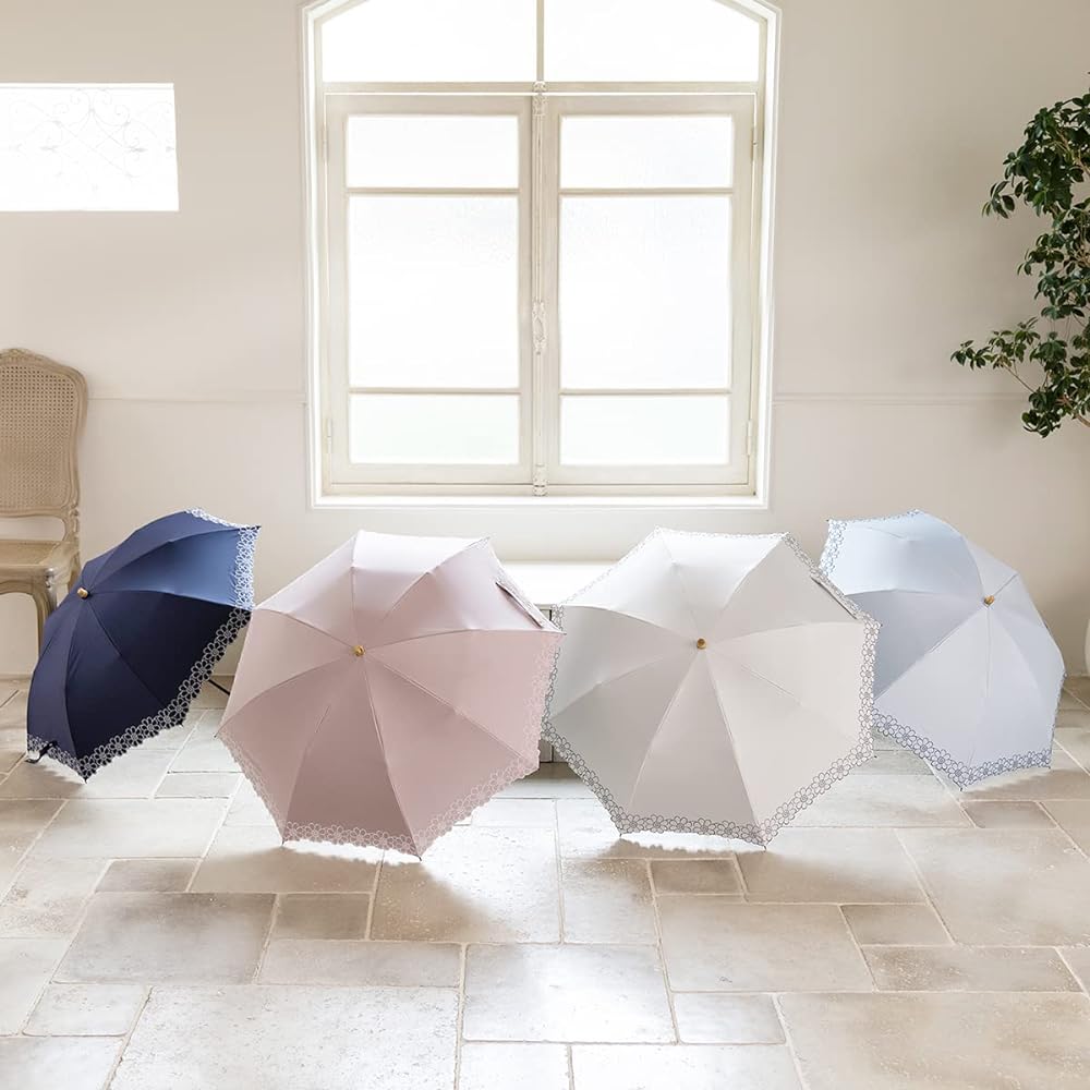 Folding Parasol Cool Plus UV Thermal Shading Umbrella Floral Embroidery for Women 50cm x 8 ribs Made of fabric with 100% light shielding rate and 99.9% or higher UV cut rate Heat shielding Grade 1 blackout [LIEBEN-0704]