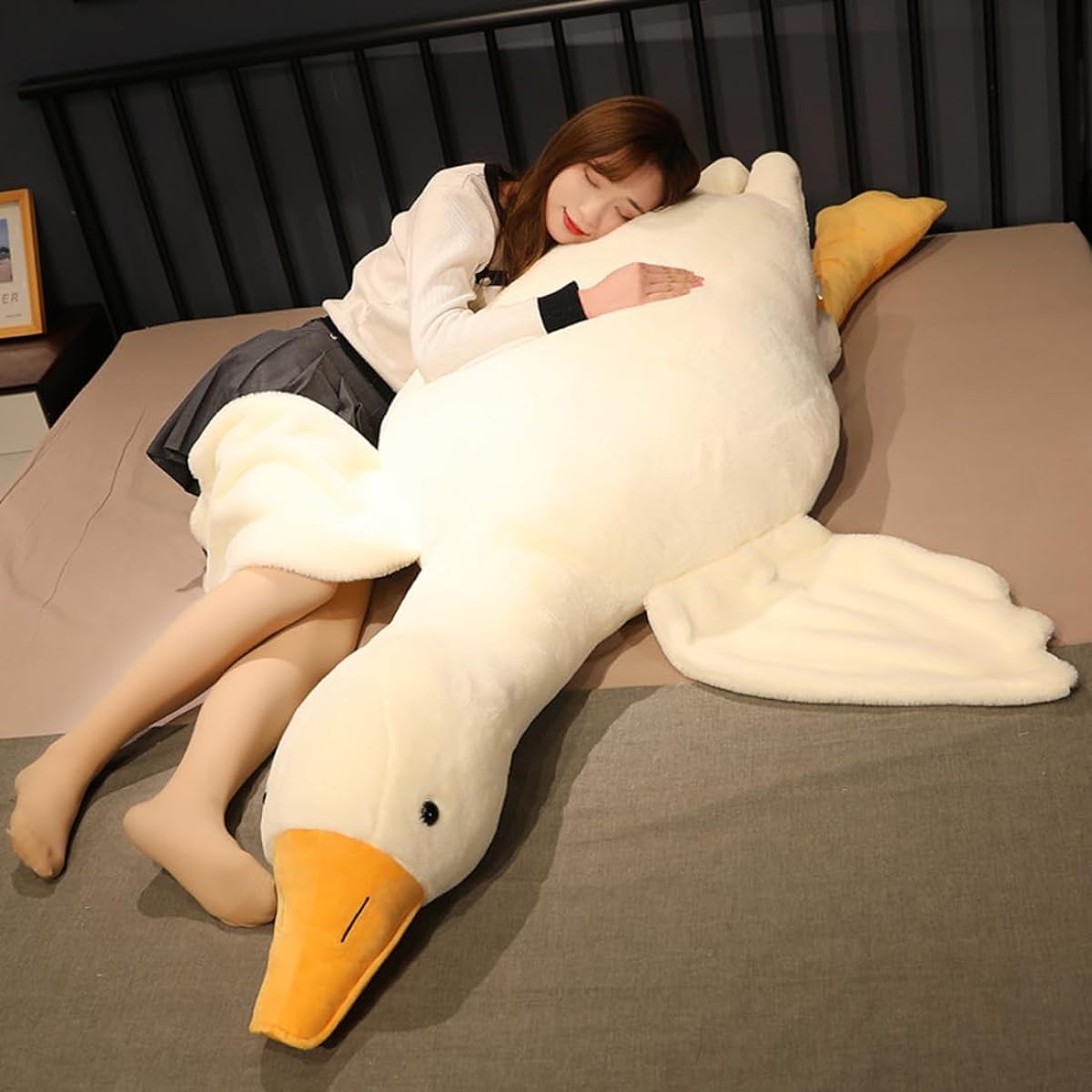 Giant White Goose Plush Pillow, Super Soft Stuffed Goose Plush Duck Plush Toy, Great for Mother's Day, Valentine's Day, Birthdays, Great for All Ages (51")