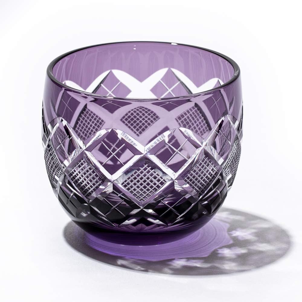 [Taimuro Kobo Official] Edo Kiriko Yarai Uoko crest sake cup (Edo purple) TB90232M in wooden box Made in Japan
