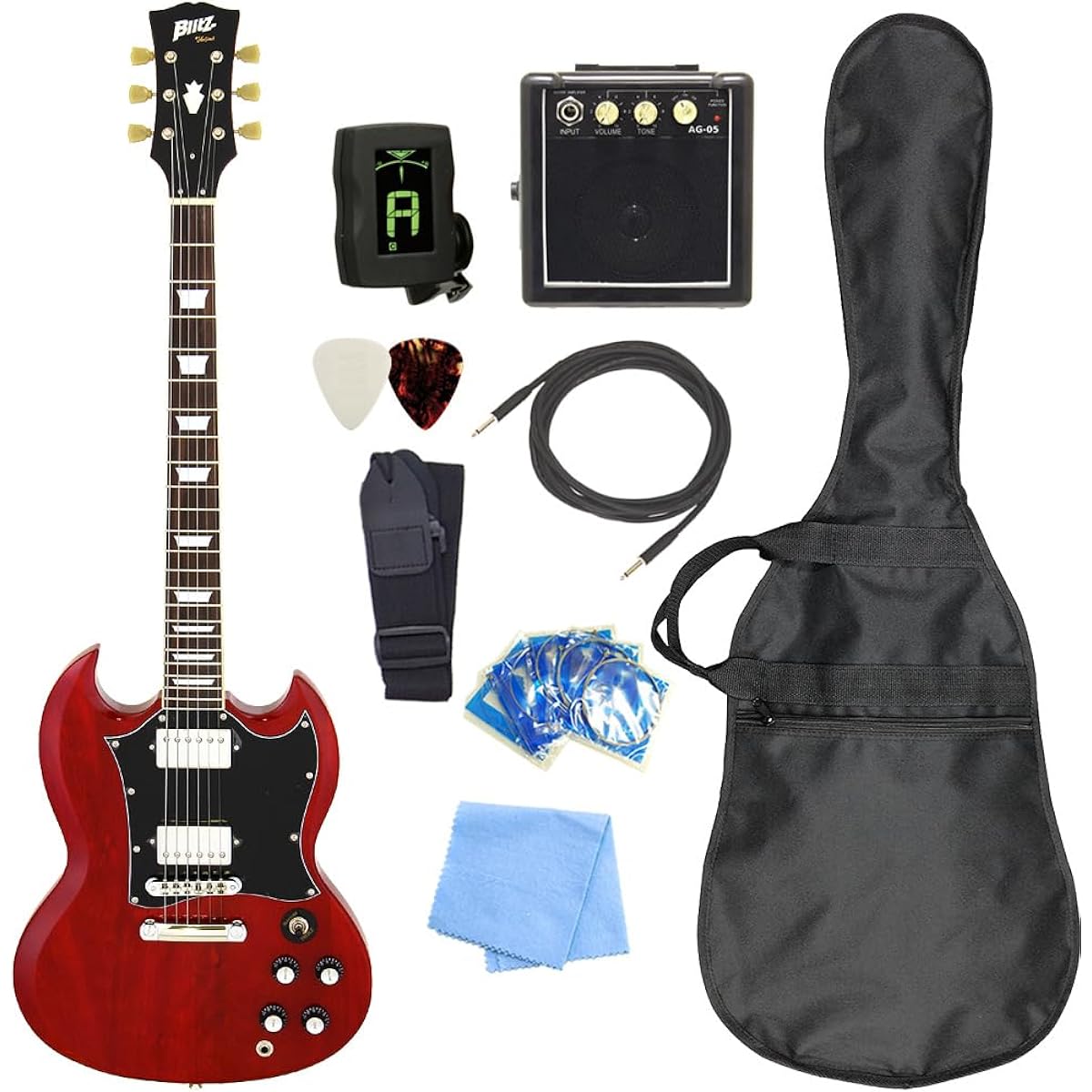 Electric guitar beginner set SG type with mini amp 9-piece set Blitz BSG-STD WR [98765]