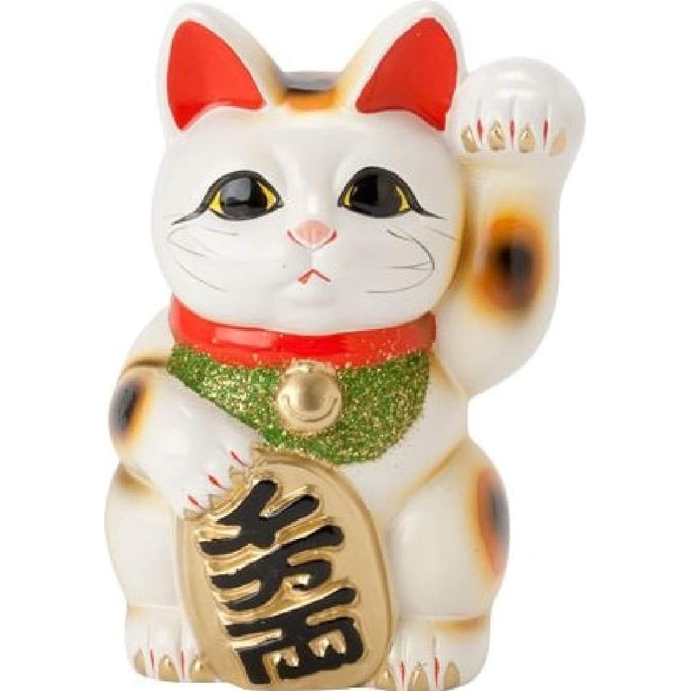 White small cat No. 6, left hand inviting people, beckoning cat, Tokoname ware