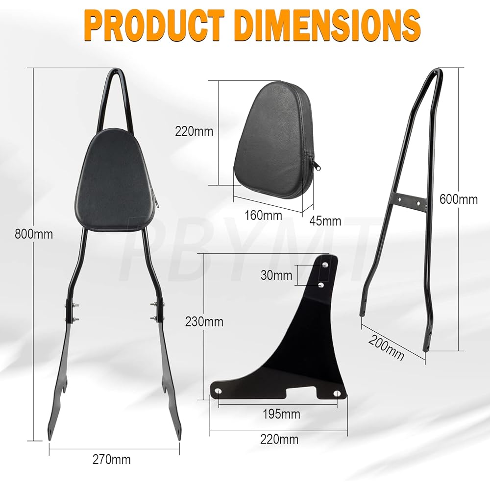 PBYMT Black Removable Passenger Seat Sissy Bar Back Pad Compatible with Harley-Davidson Sportster XL1200 XL883 2004-2024