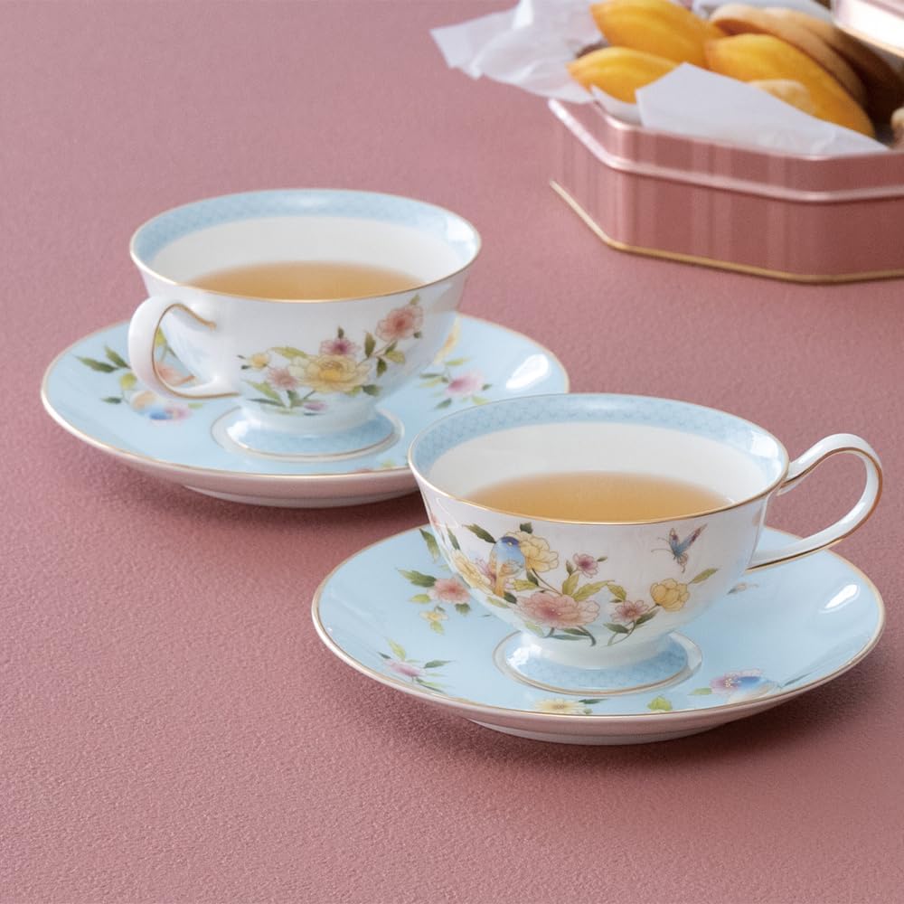 NARUMI Cup Saucer Set Ramage 200cc Blue Floral Pair Tea Coffee Cup & Saucer Cute Stylish Present Gift Box Included 52468-23078