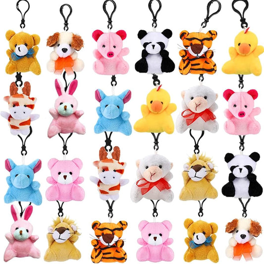 24 Pack Valentine's Day Animal Plush Keychains with Valentine Cards, Stress Relief Stuffed Animal Keychain Set for Kids, Valentines Classroom Gift Exchange, School Rewards, Party Favor Supplies