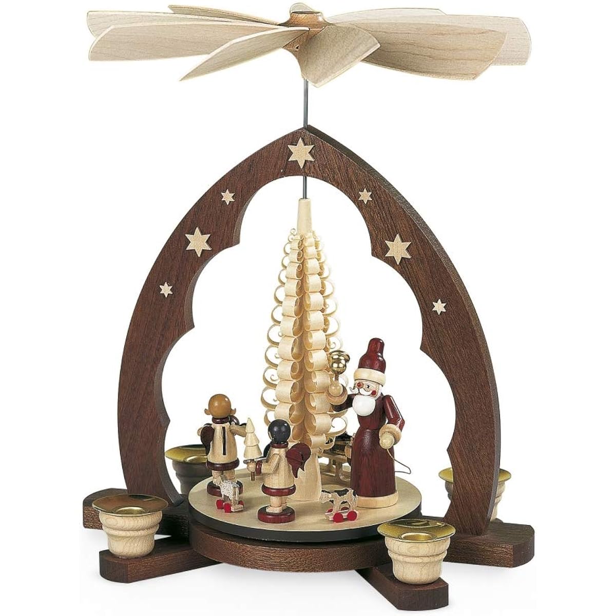 Christmas pyramid - gift - arched - carved wood - 1 tier - height 30 cm - natural - original by Mueller Seiffen from the Erzgebirge