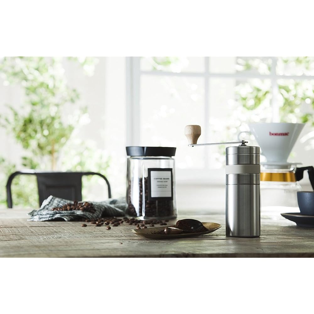 bonmac Bonmac Coffee Mill Ceramic Hand Mill CM-02S Silver Size: Main body only: Diameter 5.4 x Height 15.1cm, When equipped with handle: Width 13.2 x Height 17.9cm