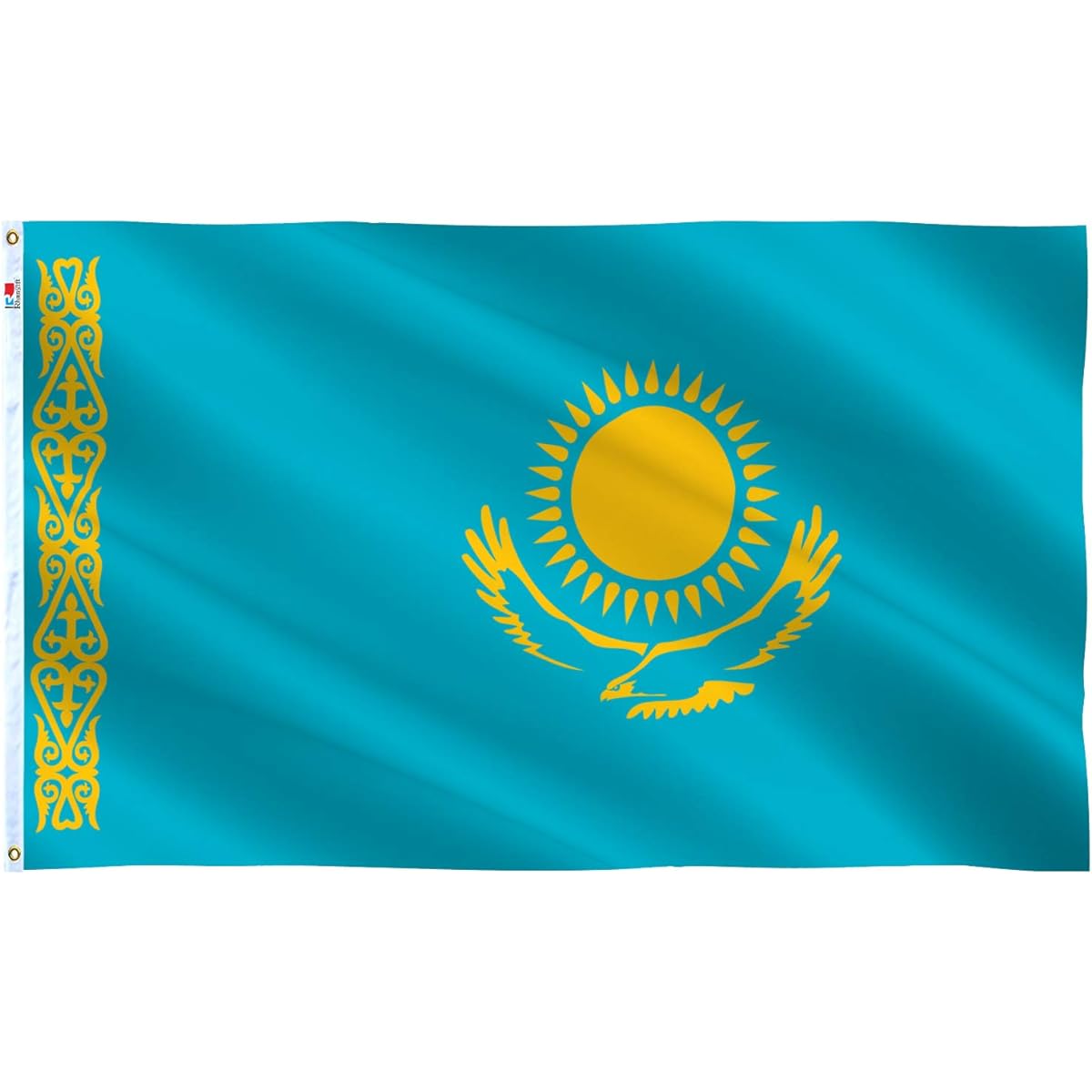 Kazakhstan Flag 3x5ft Outdoor Large Medium Outdoor Double Sided Heavy Duty 100D Polyester Canvas Header and Double Stitched - Brass Grommets for Easy Display, Kazakh Flag
