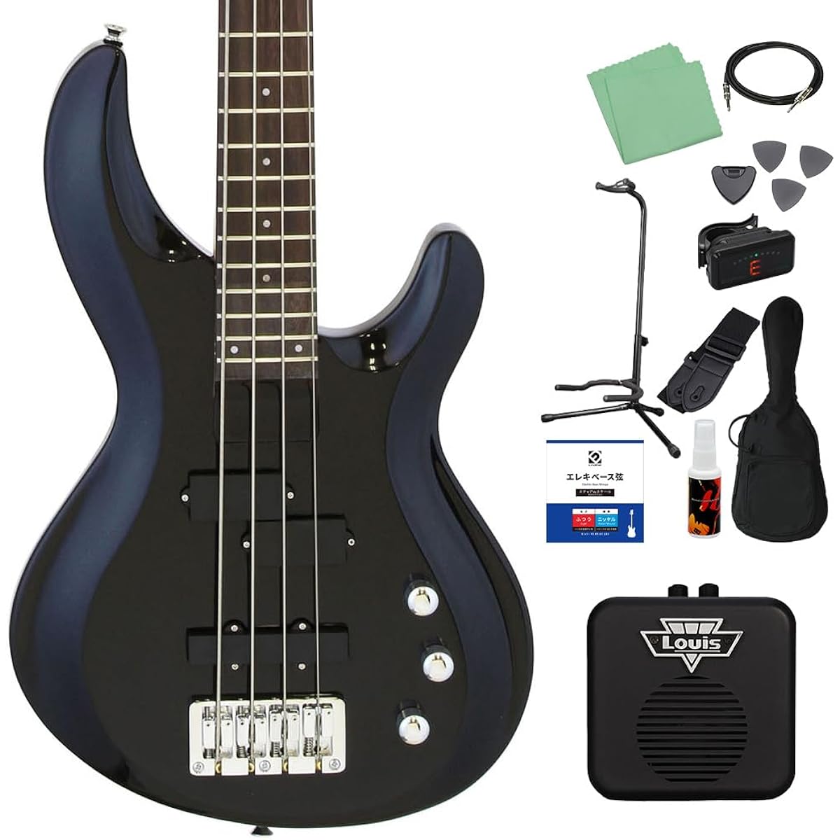 AriaProII IGB-STD MBK 12-piece bass beginner set [with mini amp] PJ type AriaPro II