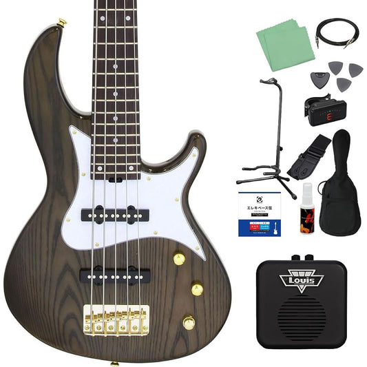 AriaPro2 RSB-42AR/5 SBK 5-string bass beginner 12-piece set [with mini amp] AriaPro2