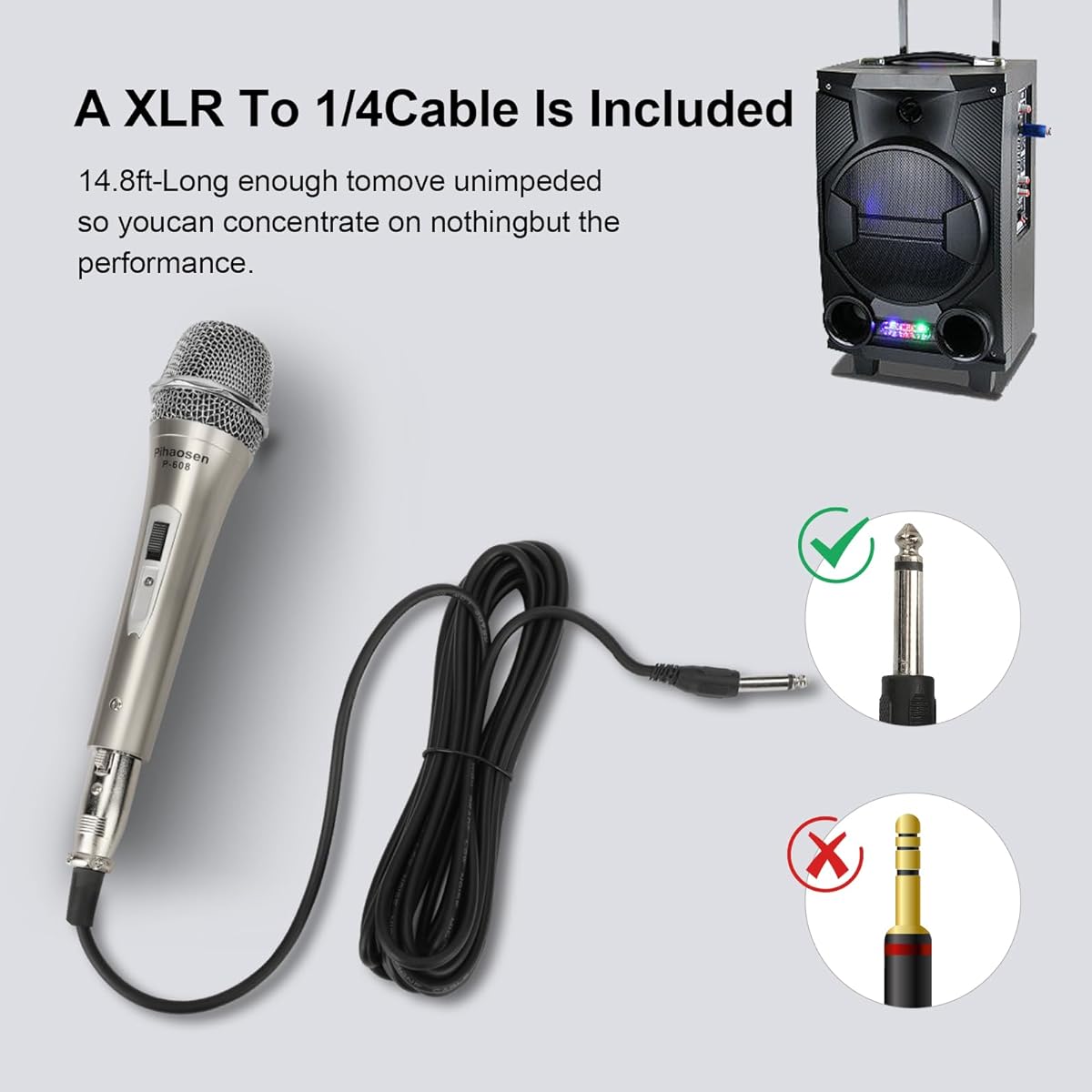 Pihaosen Handheld Microphone Metal Dynamic Microphone with 5MXLR Cable Perfect for Mixer/Amplifier/Karaoke Player Suitable for Family Gatherings/Speech/Karaoke