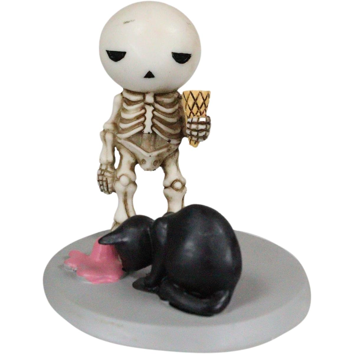 Ebros Gifts Unlucky Lucky Skeleton Boy Dropping Ice Cream Mystical Black Cat Figurine 3.5" Tall Witching Hour Magic and Sorcery Macabre Collector