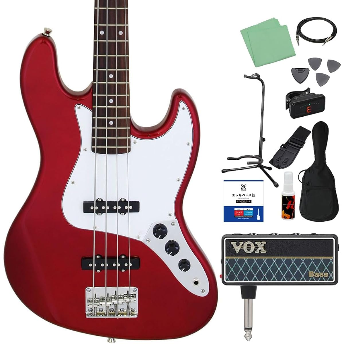 LEGEND LJB-Z Candy Apple Red Bass Beginner 12-piece Set [with amPlug] Jazz Bass Type Legend