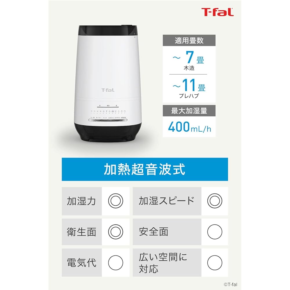 Tefal Humidifier 4L "Heating Ultrasonic Humidifier Steam and Mist" Easy to Clean White HD3040J0