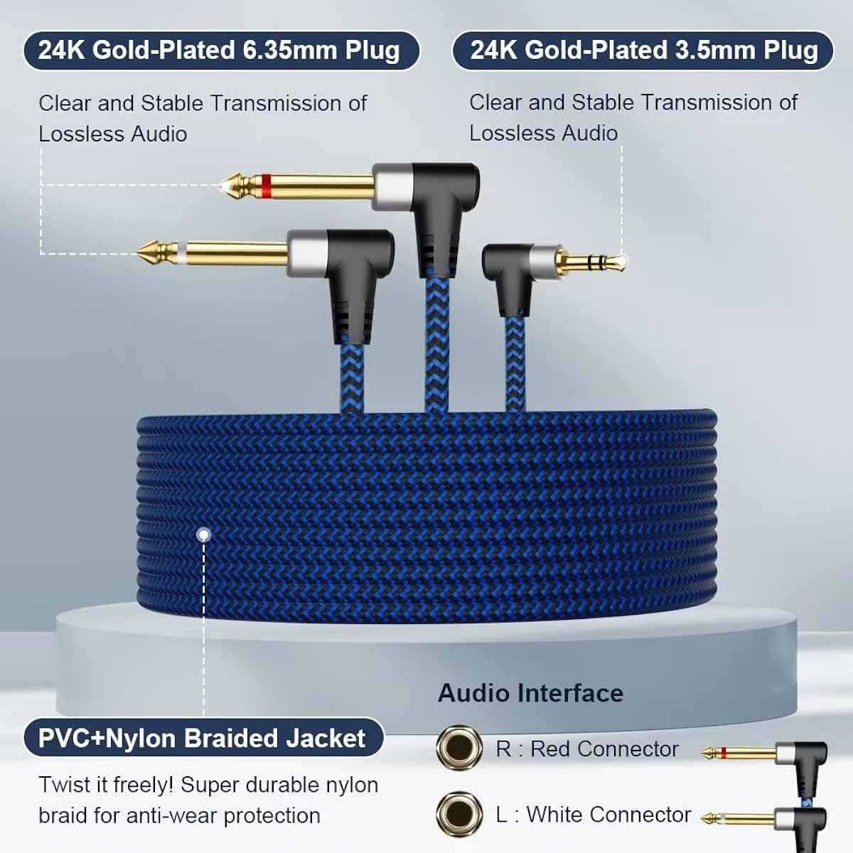 HYANGQU 25 Feet 3.5mm to 1/4'' Cable 3.5mm Stereo to Dual 1/4 TS Y Cable 1/8~1/4 Y Splitter Cable for Music Equipment Mixer Home Stereo System etc.