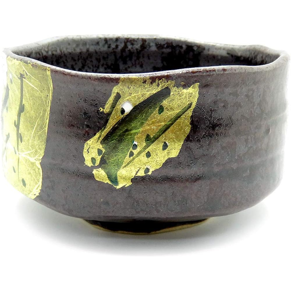 Kutani ware matcha bowl gold leaf plum pottery tea utensils made in Japan