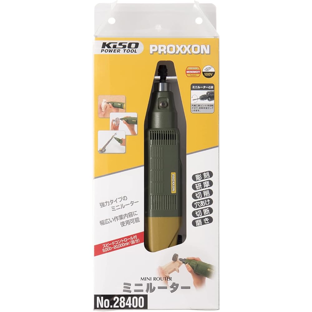 PROXXON Mini Router Uses a powerful DC magnet motor / Ideal for hard work / Adjustable rotation speed with stepless electronic control No.28400