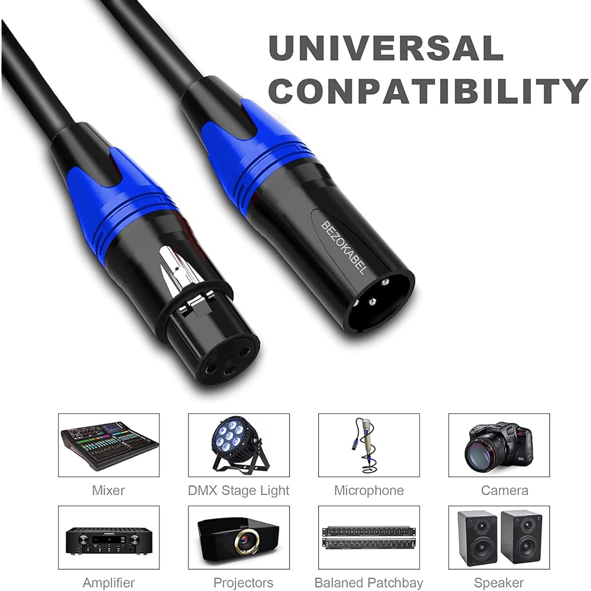 XLR Cables 20' 6 Pack Microphone Cable 20' 3 Pin Male to Female XLR Microphone DMX Cord - Black Braided 20' 6 Pack