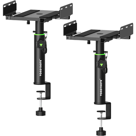 Vondynote Dual Side Clamp Studio Monitor Stand Set of 2 Short Desktop Clamp Speaker Stand Adjustable Height Extendable Top Plate Mounts with Screws