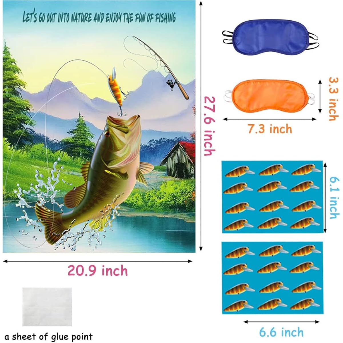 Fishing Theme Party Supplies Fishing Party Game Luya Fishing Largemouth Bass Poster with Fake Bait Fine Fishing Party Decorations Stick to Room Exterior Wall Decor