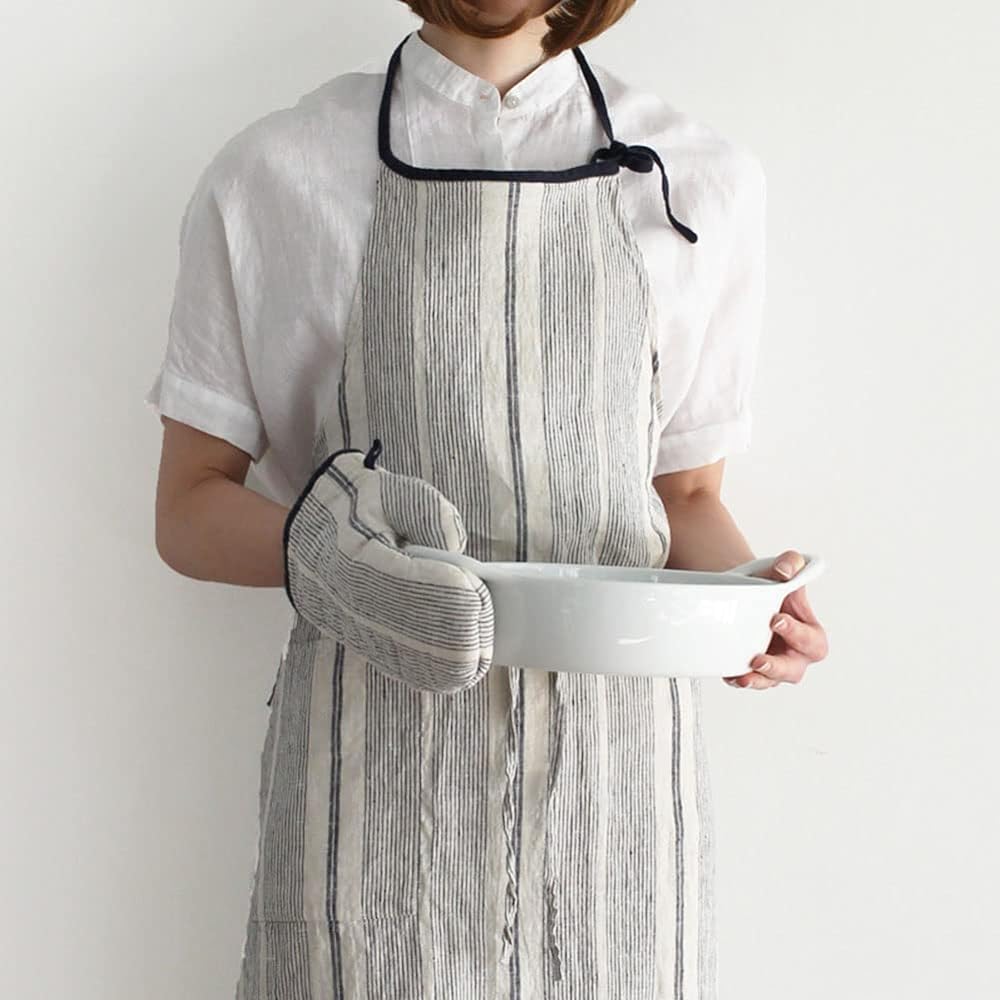 [Lino e Lina] [Lino Elina Apron Full Apron Linen Mila Women's Men's Kitchen Plain Linen Simple Long Length Stylish