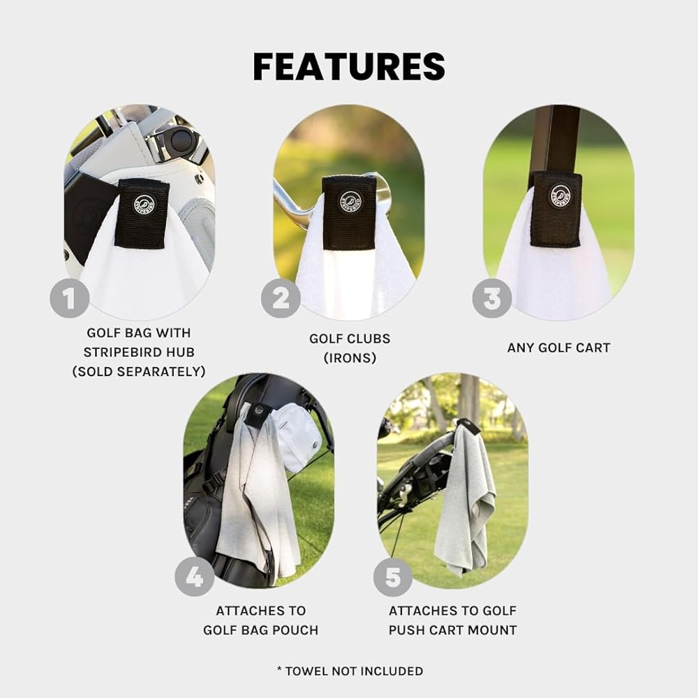 Stripebird - Magnetic Clip for Any Towel (Black) - Highest Strength Magnet - Golf Towel Magnet - Magnetic Golf Towel - Removable from Towel - Magnetic Golf Towel - Magnetic Golf Towel for Men