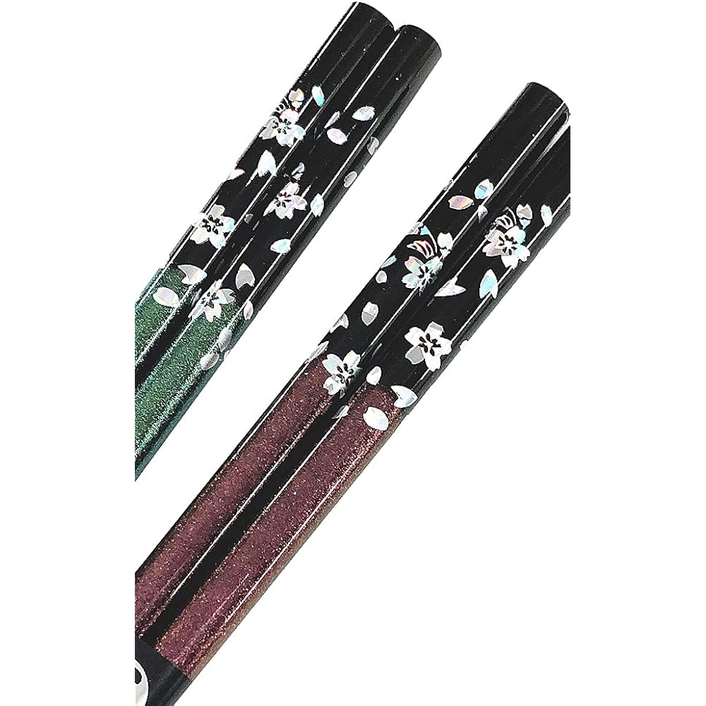 Couple chopsticks, dishwashing silver dance cherry, green, purple, with design paulownia box and wrapping, wedding anniversary, wedding anniversary, parents, father, mother, golden wedding, silver wedding, wooden wedding, celebration, present, gift [176]