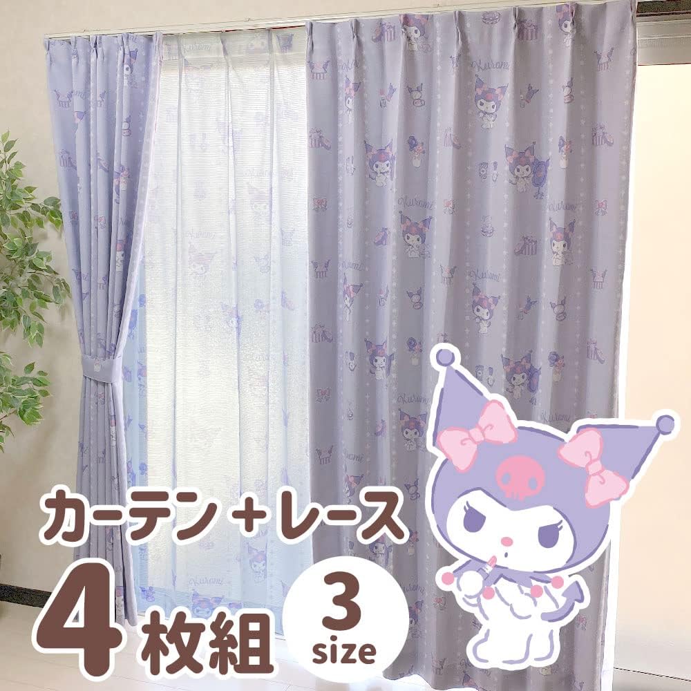 SANRIO Kuromi Grade 2 Blackout Heat Shielding Curtain Lace Set of 4 Width 100 x 200cm Length Sanrio SANRIO My Melody My Melody Washable Character SB-625-S/SB-626-S