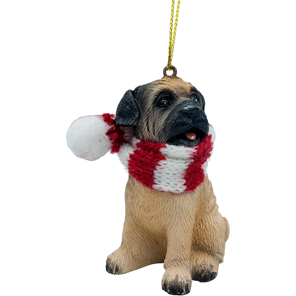 Mastiff Christmas Tree Dog Ornament with Candy Cane Scarf