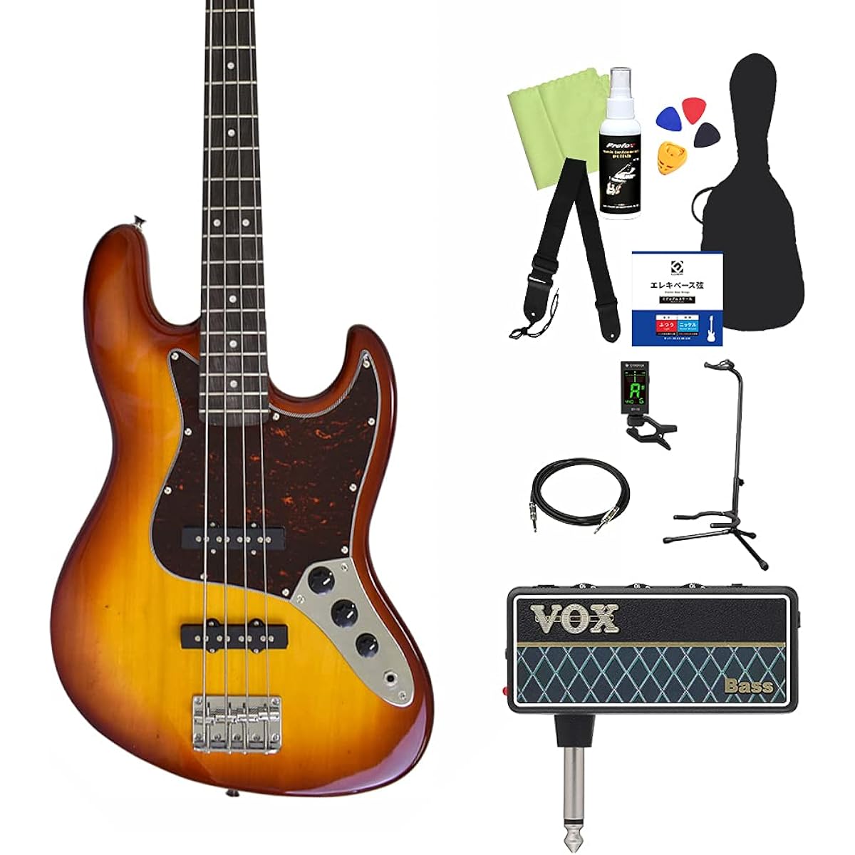 Photogenic JB-240 DCS Bass Beginner 12-piece Set [With Headphone Amplifier] Jazz Bass Type Photogenic