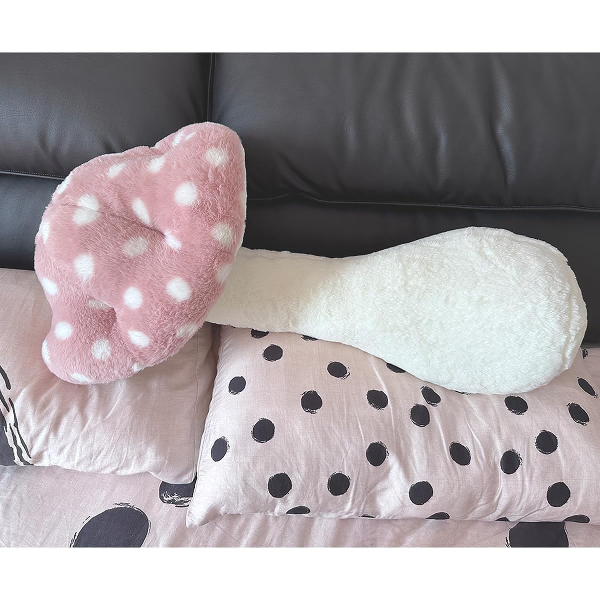 Hofun4U Giant Mushroom Plush Pillow - 51" Mushroom Shaped Stuffed Animal Long Body Pillow - Polka Dot Mushroom Plush Toy - Christmas Birthday Gift Home Decoration (Pink)