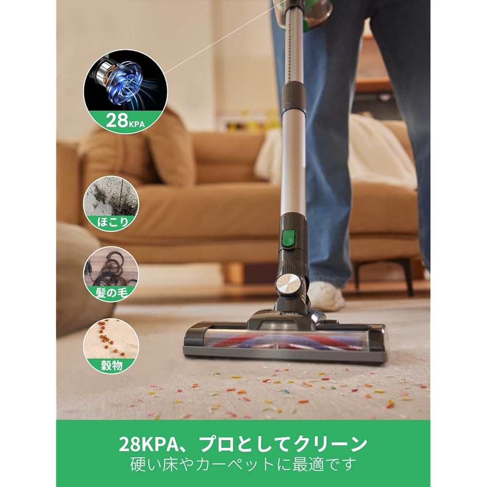 Vacuum Cleaner, Cordless Vactidy V8 28,000 Pa, Strong Suction, Cordless Vacuum Cleaner, Telescopic Pipe, Cyclone Vacuum Cleaner, Removable Battery, 35 Minutes of Long Operation, Stick Vacuum Cleaner,