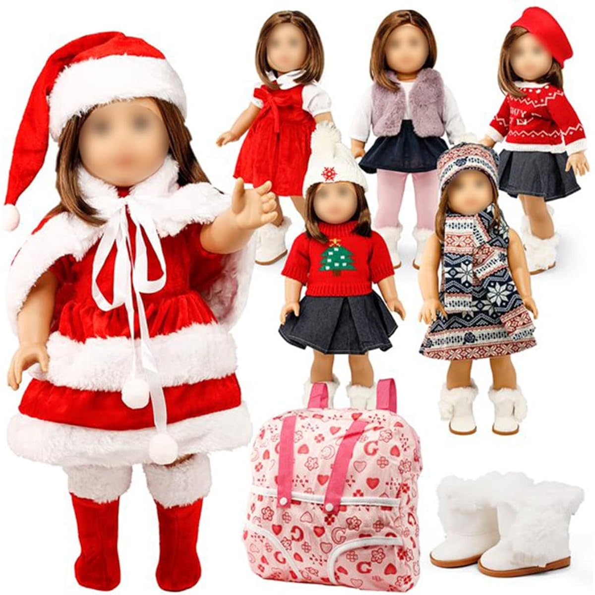 Oct17 Doll Clothes for American Girl 18 Inch Doll Wardrobe Makeover Christmas Santa Casual Dress Boots Bundle