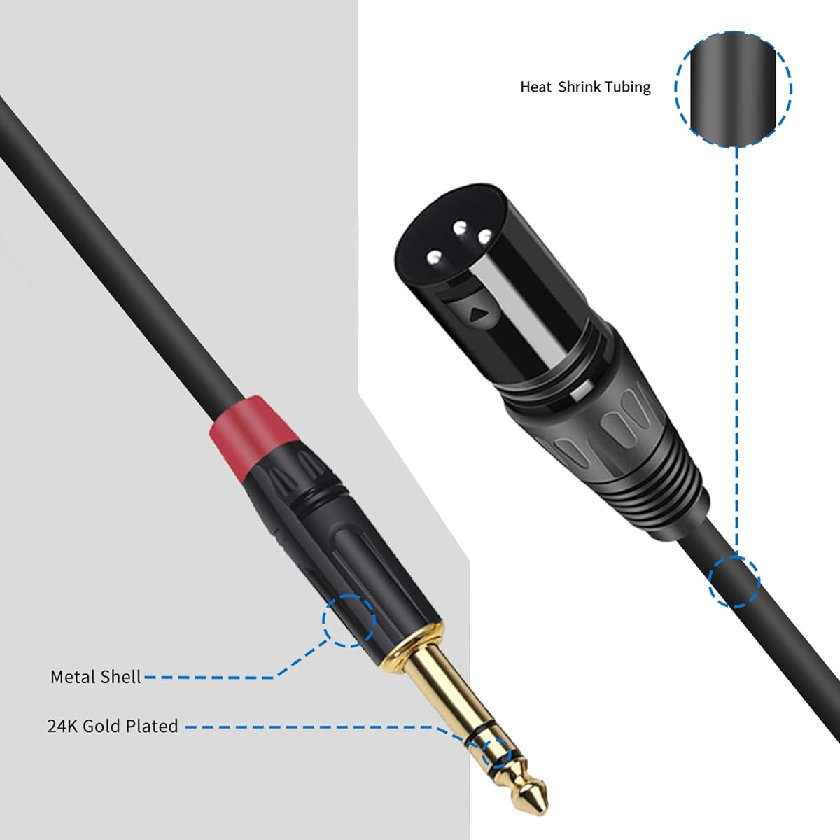 XLR to 1/4 TRS Stereo Adapter, XLR Male to 1/4" (6.35mm) Stereo Balanced Microphone Stereo Audio Converter Adapter Cable (2 Pack/6")