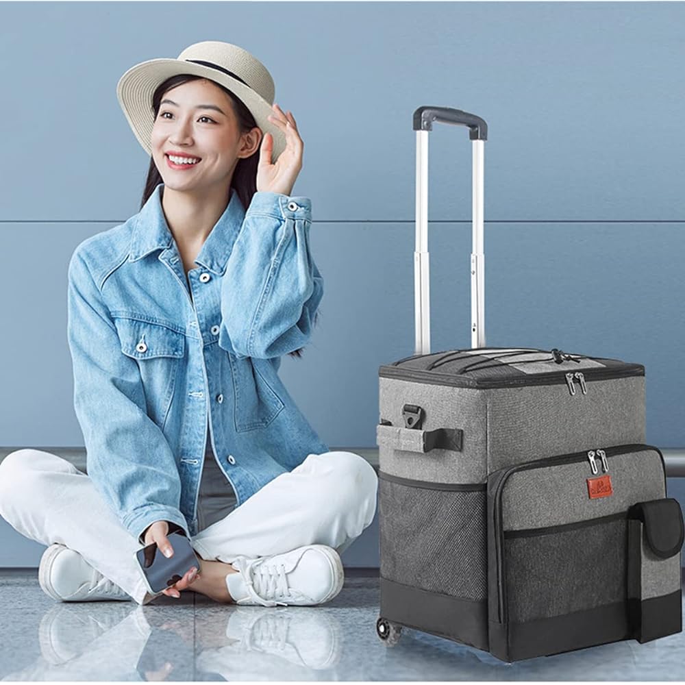 Cooler Box, Large Capacity, 35L, Extra Thick Insulation, Soft Cooler Bag, Insulated Bag, Foldable, Handheld and Shoulder Bag, Convenient to Carry, Comes with Casters and Handle, Suitable for Outdoors, Camping, Leisure, and Fishing